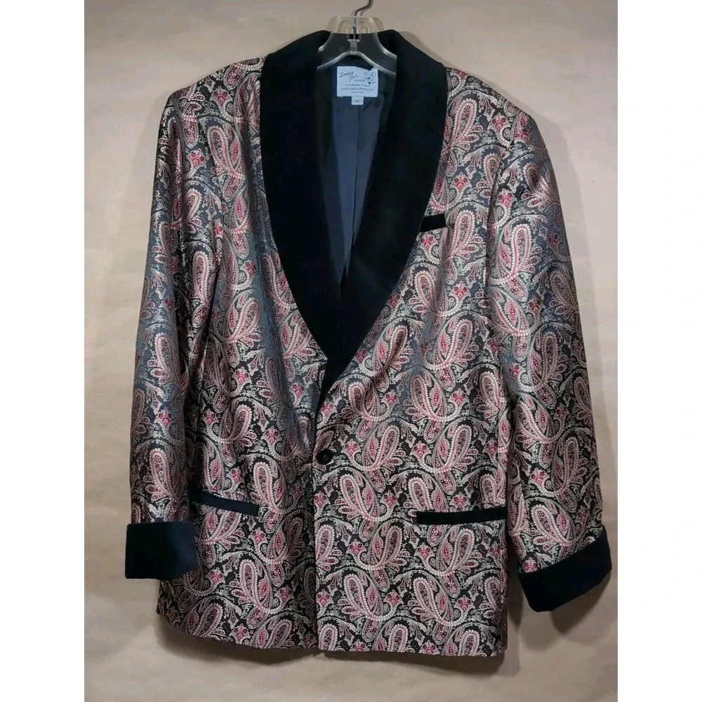 Smoky Joe's Men's Medium Smoking‎ Jacket Paisley Brocade Velvet Cuff Collar